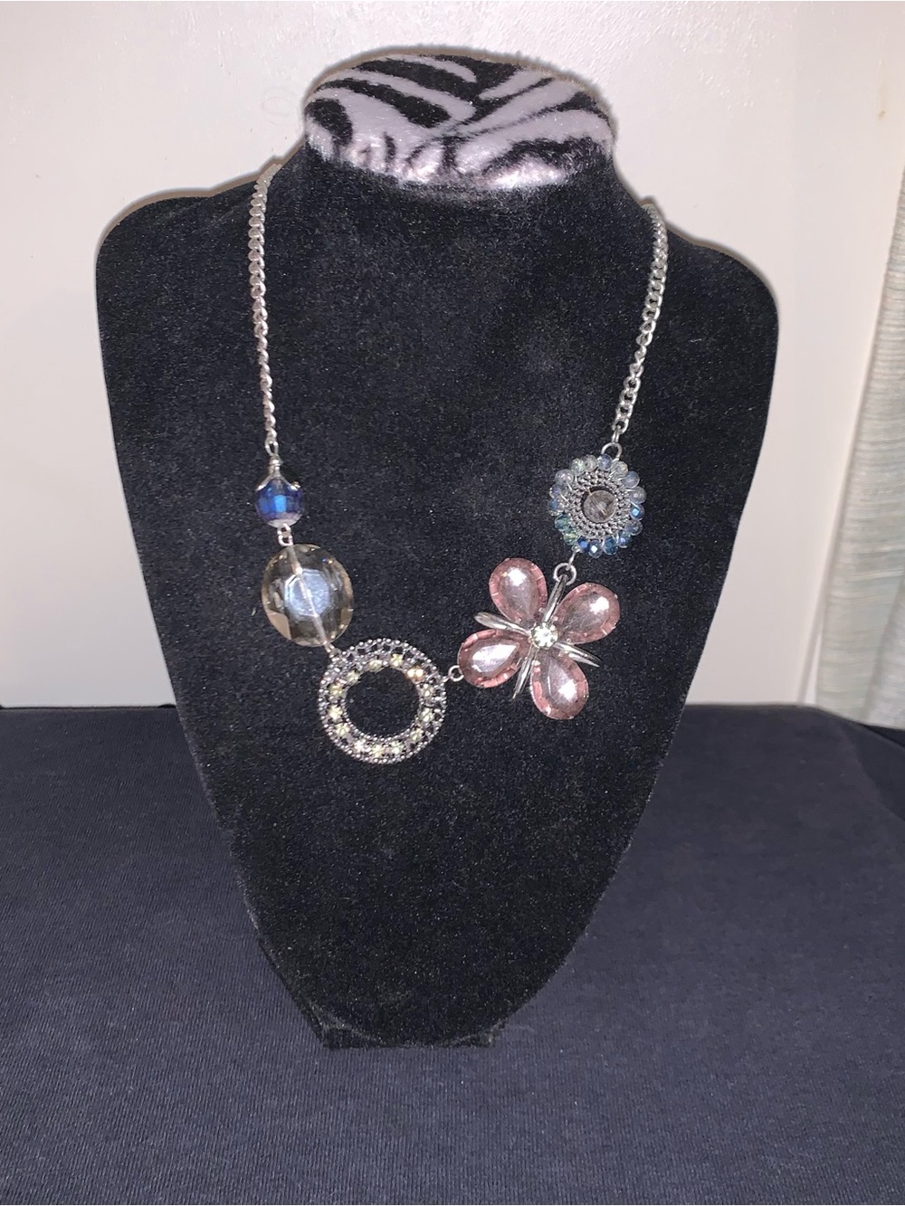 Pink Flower Pendant Necklace with Mixed Accent Charms